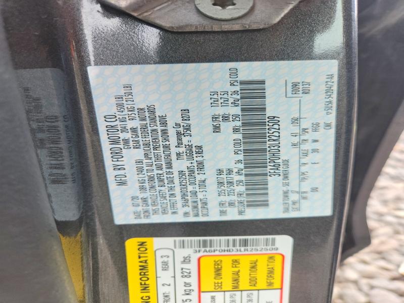 Продажа на аукционе авто 2020 Ford Fusion, vin: 3FA6P0HD3LR252509, номер лота: 59876846