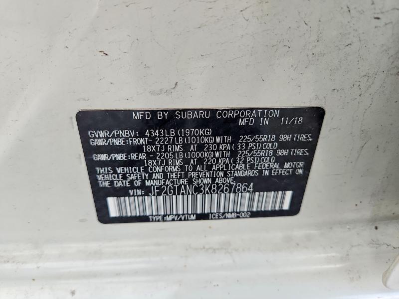 Aukcja sprzedaży 2019 Subaru Crosstrek, vin: JF2GTANC3K8267864, numer aukcji: 61758266