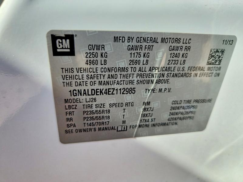 2014 Chevrolet Equinox მანქანა იყიდება აუქციონზე, vin: 1GNALDEK4EZ112985, აუქციონის ნომერი: 59967176