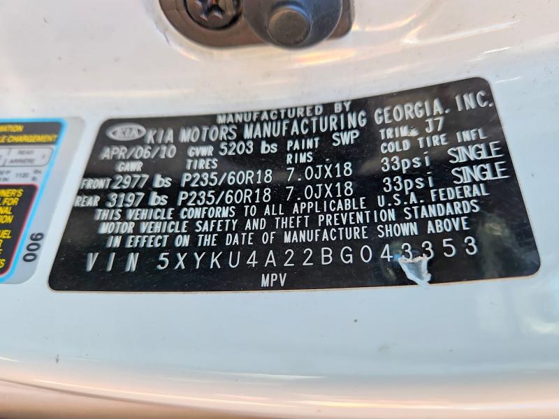 60468006 :رقم المزاد ، 5XYKU4A22BG043353 vin ، 2011 Kia Sorento مزاد بيع