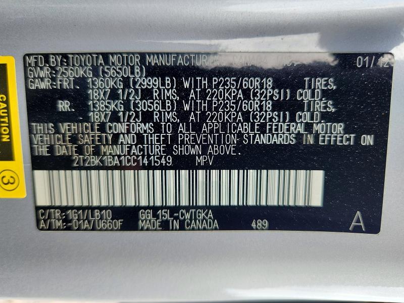 Продажа на аукционе авто 2012 Lexus Rx, vin: 2T2BK1BA1CC141549, номер лота: 60057966