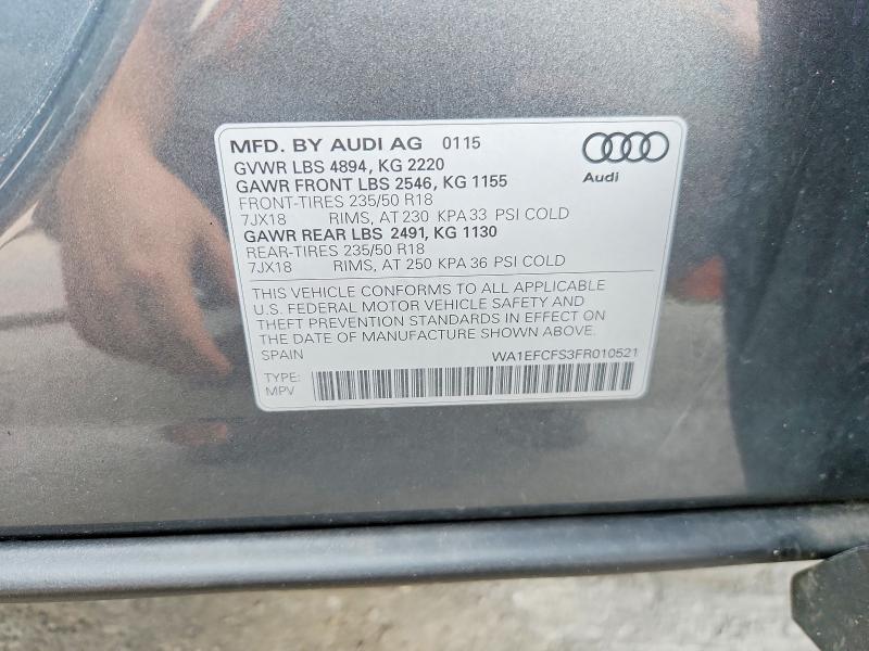 Aukcja sprzedaży 2015 Audi Q3, vin: WA1EFCFS3FR010521, numer aukcji: 59575196