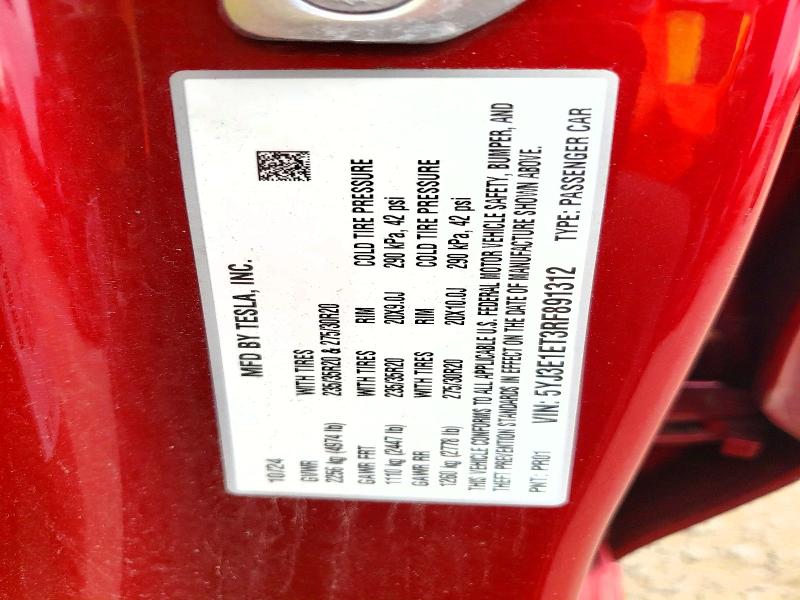 Aukcja sprzedaży 2024 Tesla Model 3, vin: 5YJ3E1ET3RF891312, numer aukcji: 60023996