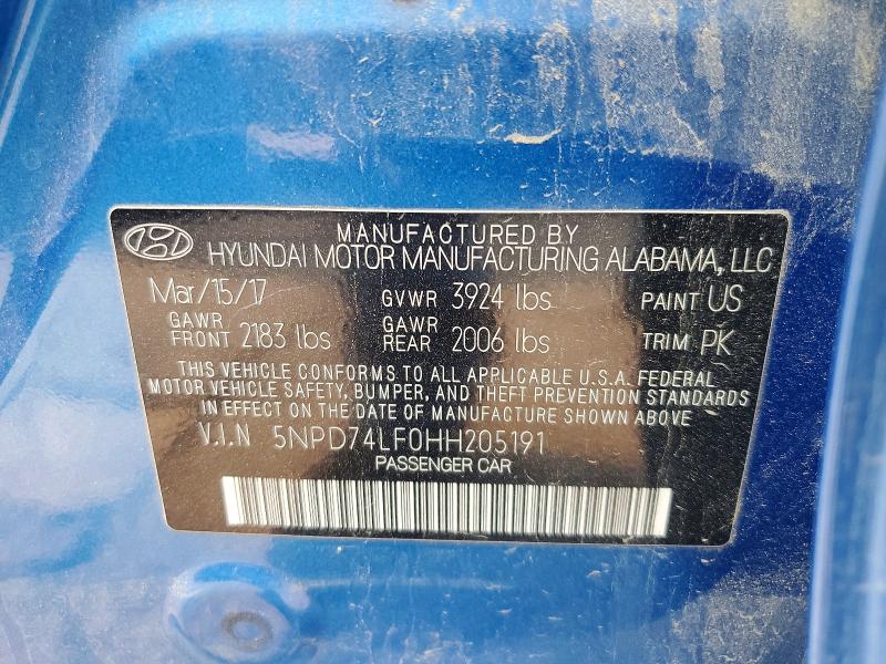 2017 Hyundai Elantra Se მანქანა იყიდება აუქციონზე, vin: 5NPD74LF0HH205191, აუქციონის ნომერი: 60008406