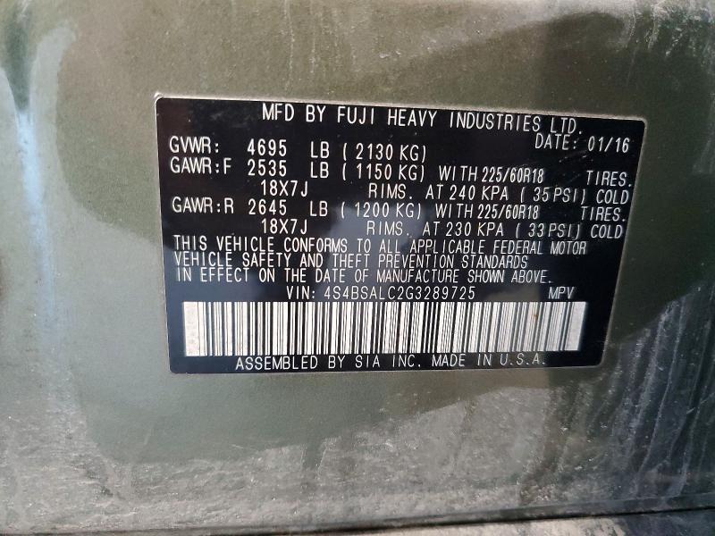 Продажа на аукционе авто 2016 Subaru Outback, vin: 4S4BSALC2G3289725, номер лота: 60320196