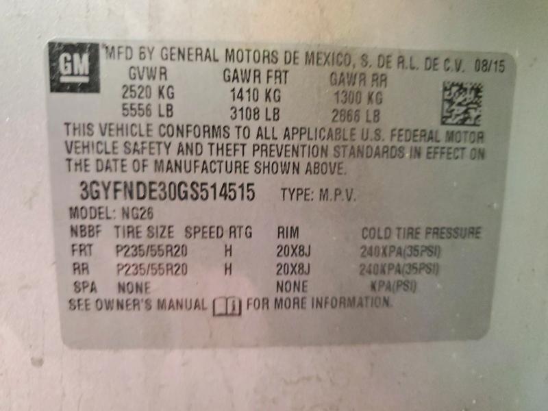 61520236 :رقم المزاد ، 3GYFNDE30GS514515 vin ، 2016 Cadillac Srx مزاد بيع