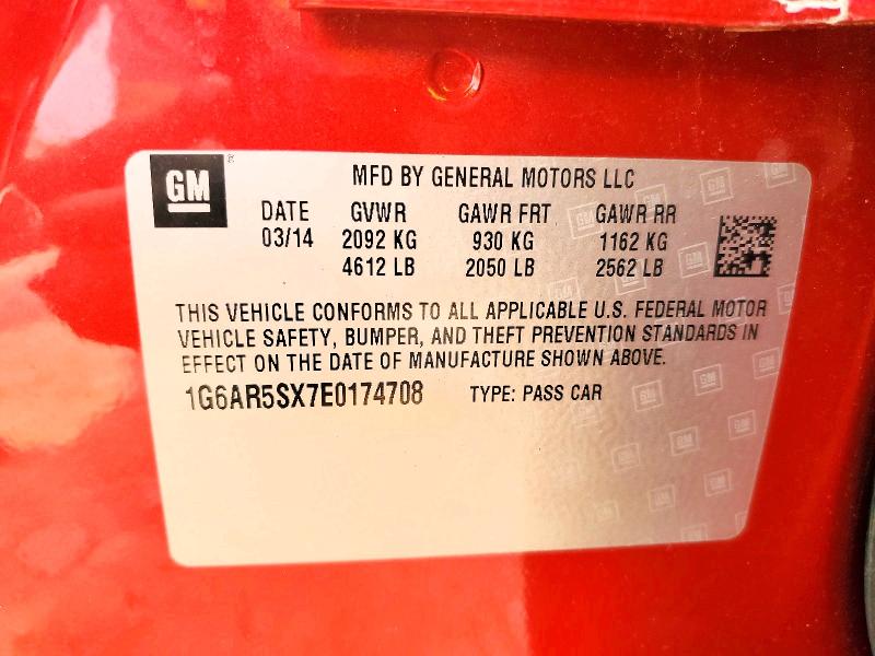 62668456 :رقم المزاد ، 1G6AR5SX7E0174708 vin ، 2014 Cadillac Cts مزاد بيع