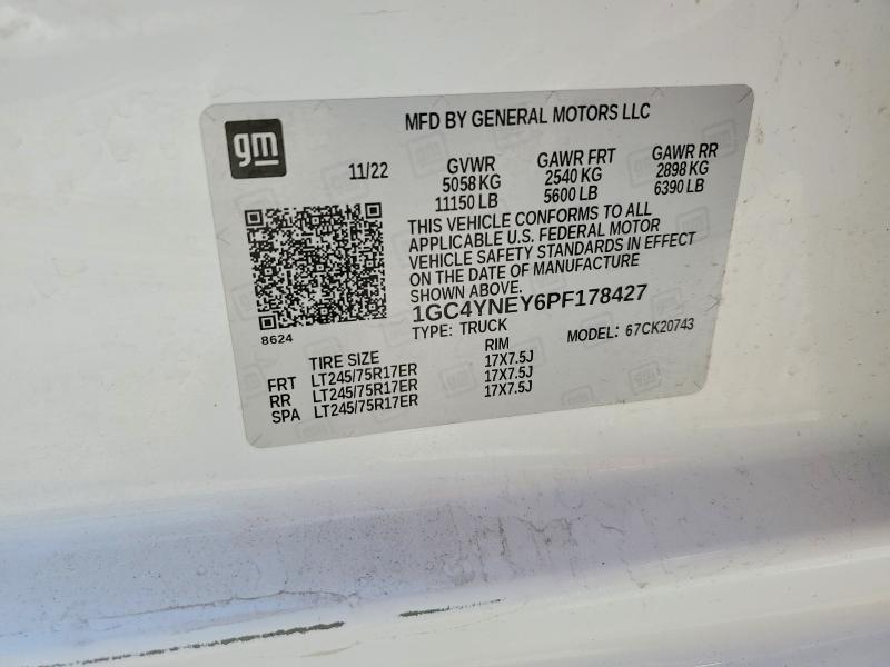 2023 Chevrolet Silverado 1500 მანქანა იყიდება აუქციონზე, vin: 1GC4YNEY6PF178427, აუქციონის ნომერი: 60588656