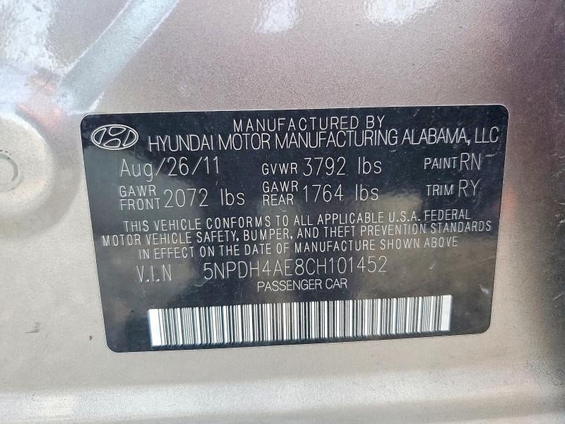 59404746 :رقم المزاد ، 5NPDH4AE8CH101452 vin ، 2012 Hyundai Elantra مزاد بيع