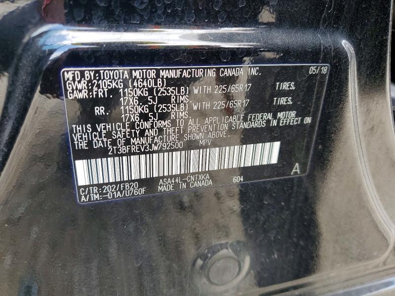 2018 Toyota Rav4 მანქანა იყიდება აუქციონზე, vin: 2T3BFREV3JW792500, აუქციონის ნომერი: 62049706
