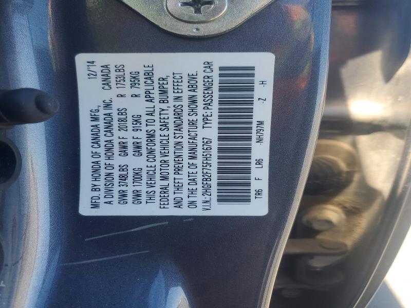 Продажа на аукционе авто 2015 Honda Civic, vin: 2HGFB2F75FH516767, номер лота: 61347246