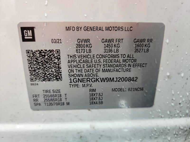 Aukcja sprzedaży 2021 Chevrolet Traverse, vin: 1GNERGKW9MJ200842, numer aukcji: 85447405