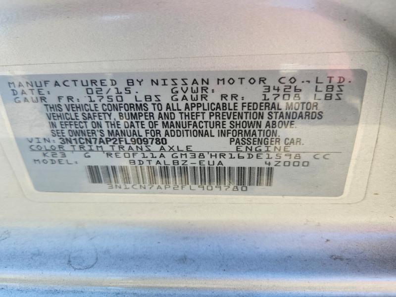 Продажа на аукционе авто 2015 Nissan Versa, vin: 3N1CN7AP2FL909780, номер лота: 63009776