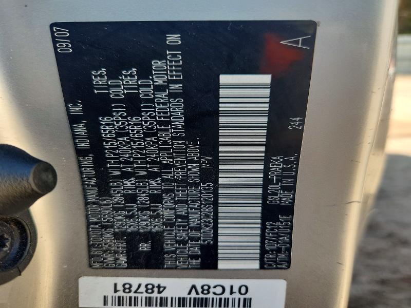 61291596 :رقم المزاد ، 5TDZK23C28S120135 vin ، 2008 Toyota Sienna مزاد بيع