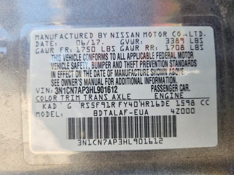 Продажа на аукционе авто 2017 Nissan Versa, vin: 3N1CN7AP3HL901612, номер лота: 61981566