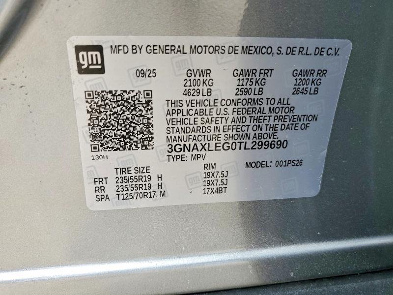 2026 Chevrolet Equinox მანქანა იყიდება აუქციონზე, vin: 3GNAXLEG0TL299690, აუქციონის ნომერი: 61068976