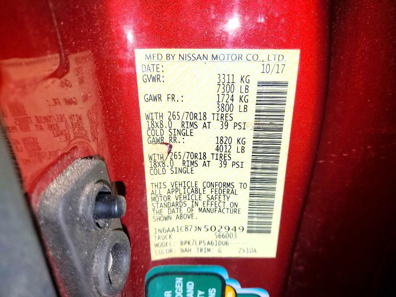 58097556 :رقم المزاد ، 1N6AA1C87JN502949 vin ، 2018 Nissan Titan مزاد بيع