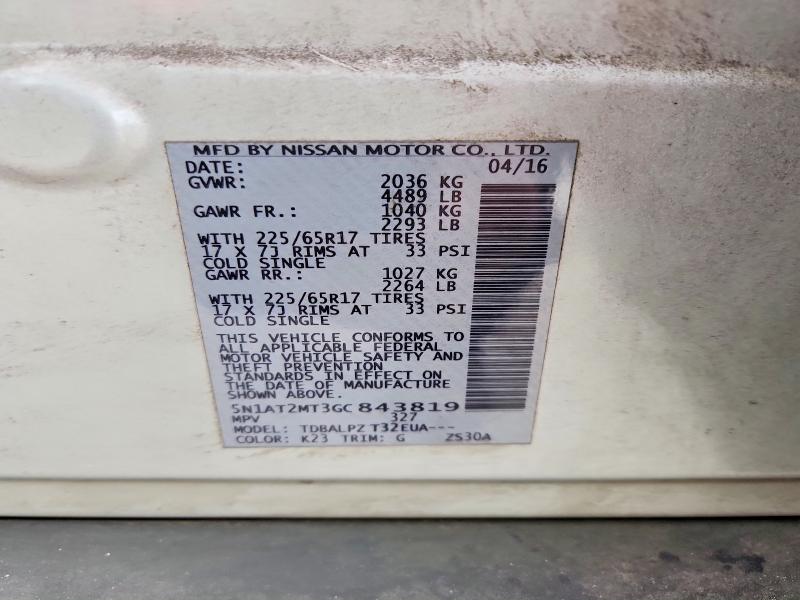 Продаж на аукціоні авто 2016 Nissan Rogue, vin: 5N1AT2MT3GC843819, номер лоту: 60378596