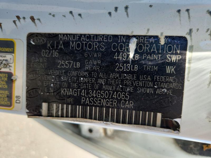 61624336 :رقم المزاد ، KNAGT4L34G5074065 vin ، 2016 Kia Optima مزاد بيع