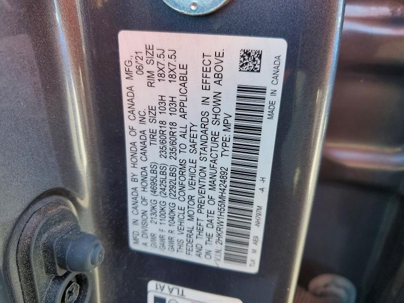 Продажа на аукционе авто 2021 Honda Cr-v, vin: 2HKRW1H55MH424892, номер лота: 61619176