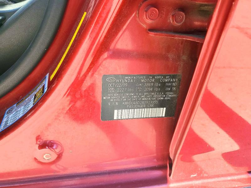 60466506 :رقم المزاد ، KMHDU4AD2AU919955 vin ، 2010 Hyundai Elantra مزاد بيع