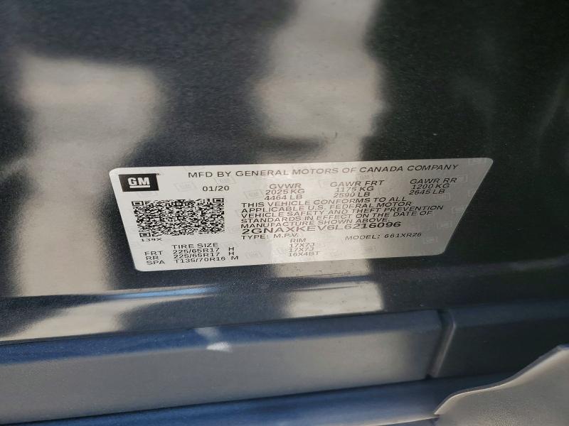 62315466 :رقم المزاد ، 2GNAXKEV6L6216096 vin ، 2020 Chevrolet Equinox مزاد بيع