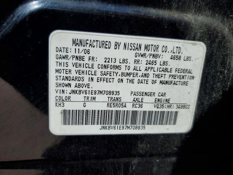 Aukcja sprzedaży 2007 Infiniti G35, vin: JNKBV61E97M708935, numer aukcji: 60948006