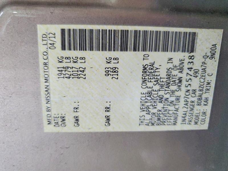Продаж на аукціоні авто 2012 Nissan Altima, vin: 1N4AL2AP7CN557438, номер лоту: 60026226