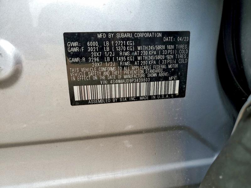 2023 Subaru Ascent მანქანა იყიდება აუქციონზე, vin: 4S4WMAUD9P3439803, აუქციონის ნომერი: 60920836