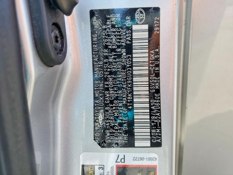 Aukcja sprzedaży 2016 Toyota Camry, vin: 4T1BK1FK9GU031053, numer aukcji: 60863956
