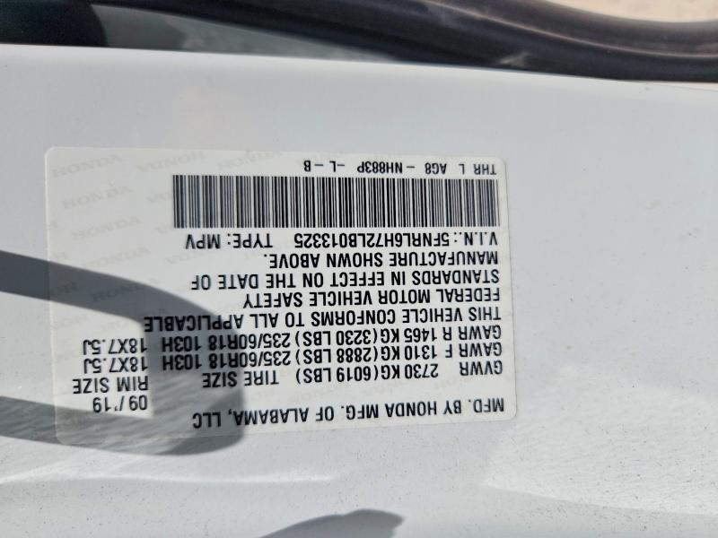 2020 Honda Odyssey მანქანა იყიდება აუქციონზე, vin: 5FNRL6H72LB013325, აუქციონის ნომერი: 60093756