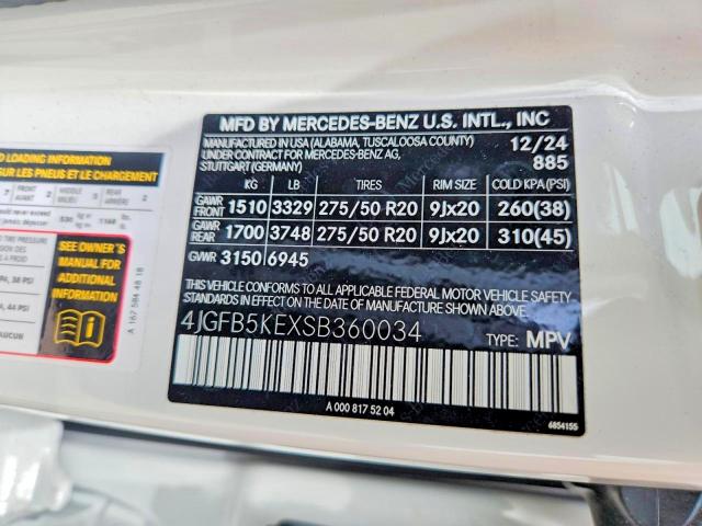 Aukcja sprzedaży 2025 Mercedes-benz Gle, vin: 4JGFB5KEXSB360034, numer aukcji: 53631086