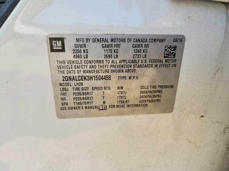 60323786 :رقم المزاد ، 2GNALCEK3H1504458 vin ، 2017 Chevrolet Equinox مزاد بيع