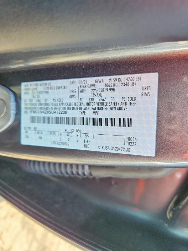 2025 Ford Escape მანქანა იყიდება აუქციონზე, vin: 1FMCU9NZ0SUA72238, აუქციონის ნომერი: 59291296