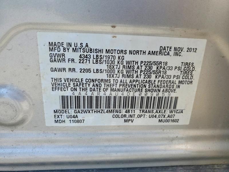 Продажа на аукционе авто 2013 Mitsubishi Outlander Sport, vin: 4A4AR4AU4DE009059, номер лота: 60859716