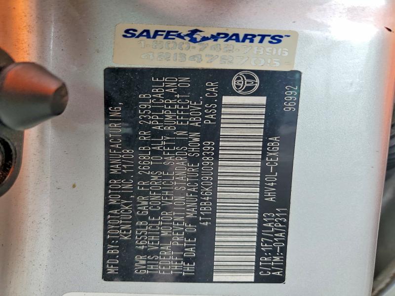 2009 Toyota Camry მანქანა იყიდება აუქციონზე, vin: 4T1BB46K09U098399, აუქციონის ნომერი: 59554036