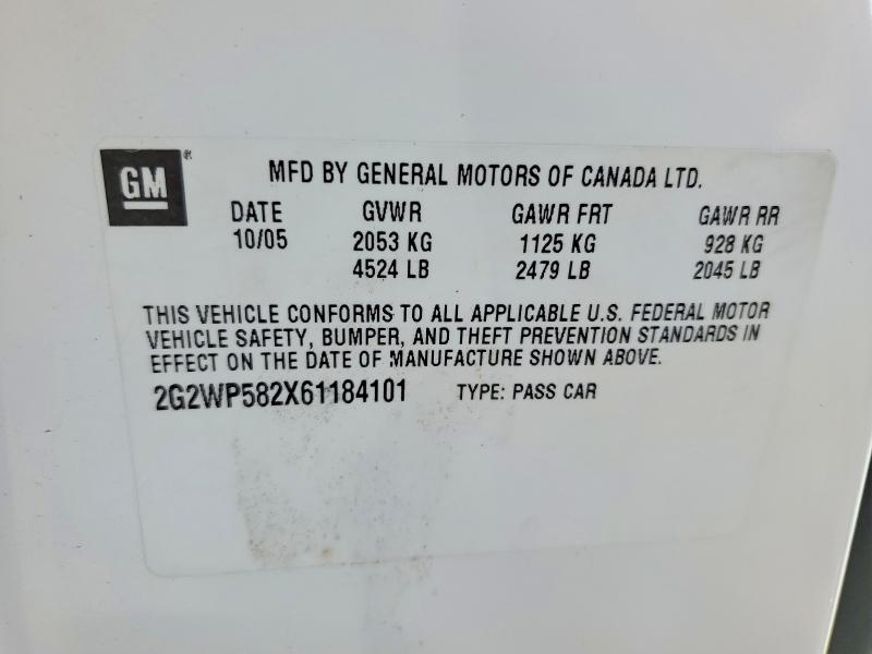 Продаж на аукціоні авто 2006 Pontiac Grand Prix, vin: 2G2WP582X61184101, номер лоту: 60682926