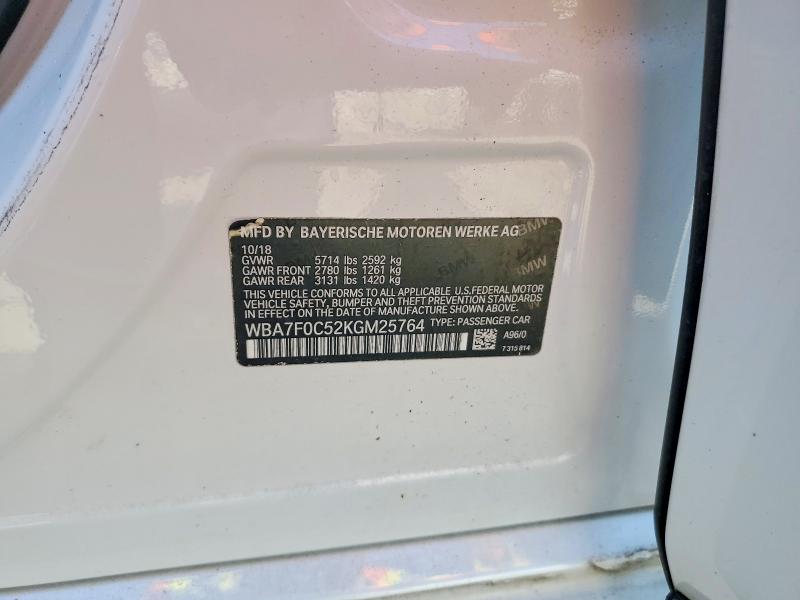 60035736 :رقم المزاد ، WBA7F0C52KGM25764 vin ، 2019 Bmw 750 مزاد بيع