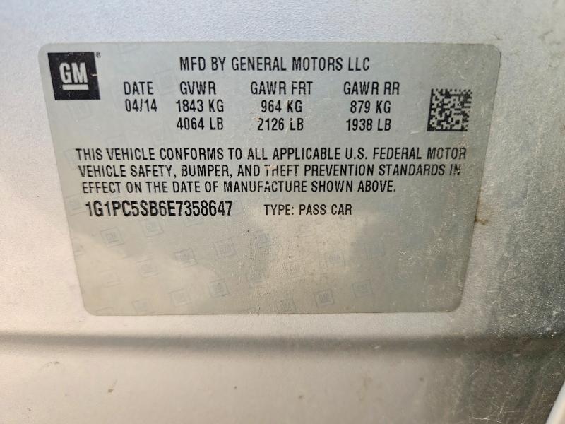 60970266 :رقم المزاد ، 1G1PC5SB6E7358647 vin ، 2014 Chevrolet Cruze مزاد بيع