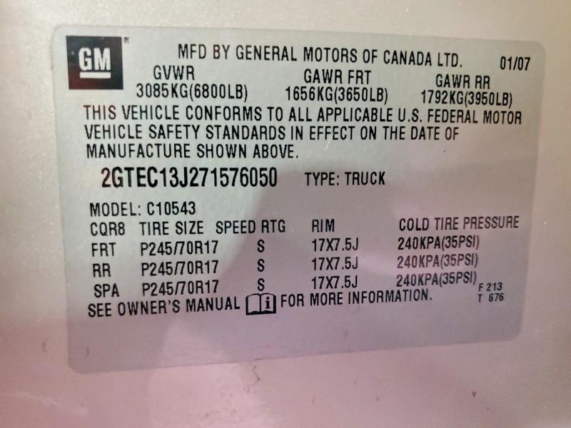 2007 Gmc New Sierra მანქანა იყიდება აუქციონზე, vin: 2GTEC13J271576050, აუქციონის ნომერი: 62324756