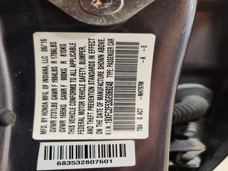 62048826 :رقم المزاد ، 19XFC2F53GE069248 vin ، 2016 Honda Civic مزاد بيع