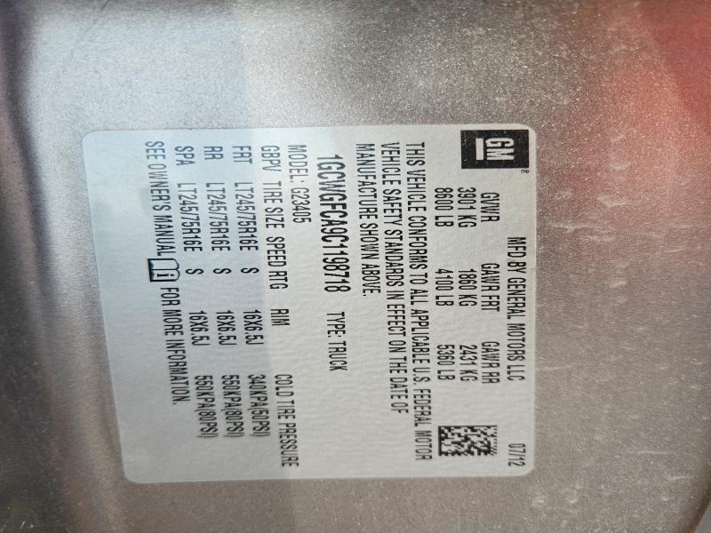 Продаж на аукціоні авто 2012 Chevrolet Express G2500, vin: 1GCWGFCA9C1198718, номер лоту: 60425996