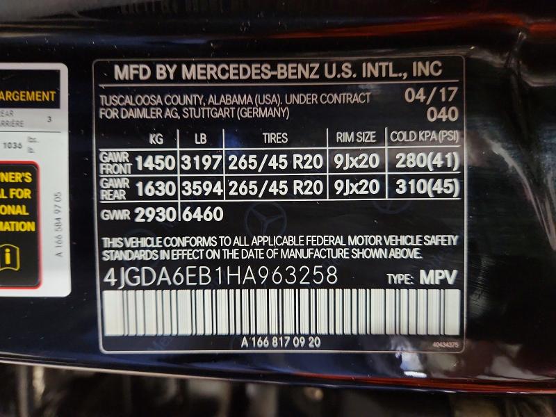 Aukcja sprzedaży 2017 Mercedes-benz Gle, vin: 4JGDA6EB1HA963258, numer aukcji: 62443296
