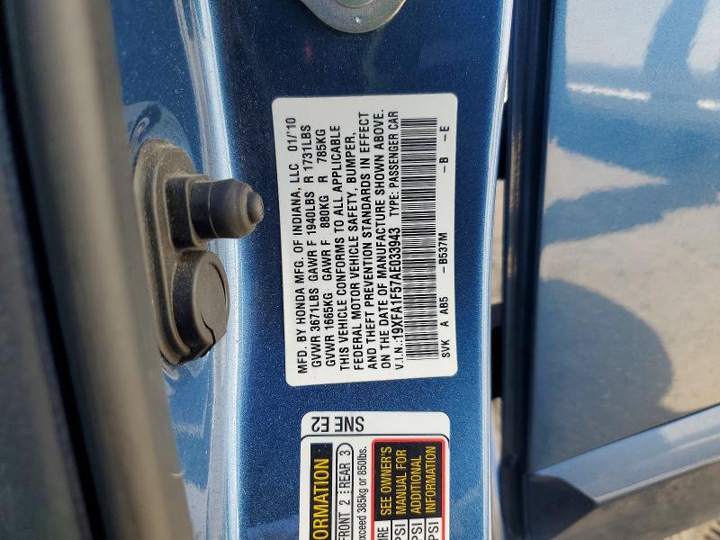 Продаж на аукціоні авто 2010 Honda Civic, vin: 19XFA1F57AE033943, номер лоту: 60835456