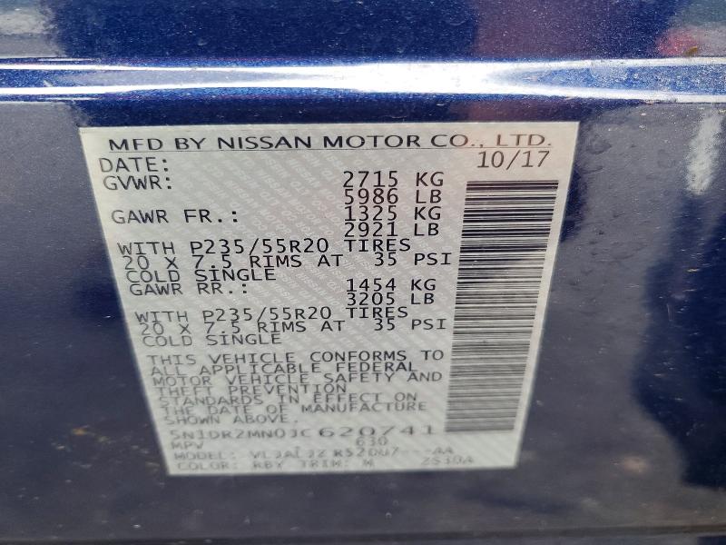 2018 Nissan Pathfinder მანქანა იყიდება აუქციონზე, vin: 5N1DR2MN0JC620741, აუქციონის ნომერი: 63051346