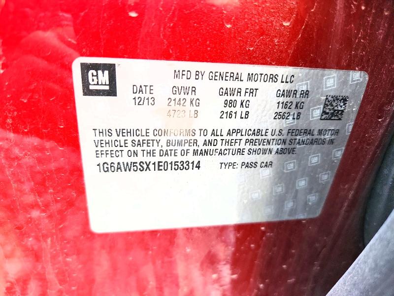 Auction sale of the 2014 Cadillac Cts, vin: 1G6AW5SX1E0153314, lot number: 61996516