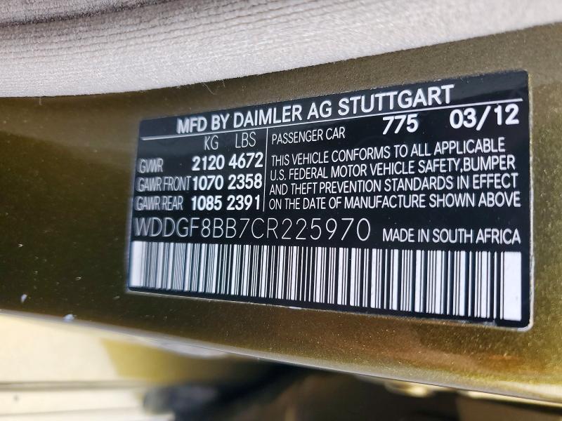 Aukcja sprzedaży 2012 Mercedes-benz C, vin: WDDGF8BB7CR225970, numer aukcji: 60245536
