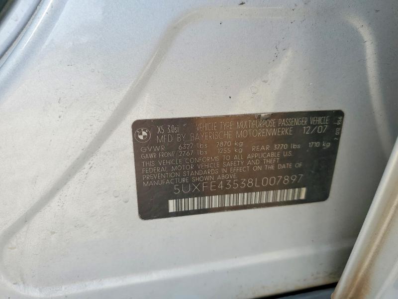 2008 Bmw X5 მანქანა იყიდება აუქციონზე, vin: 5UXFE43538L007897, აუქციონის ნომერი: 85625565