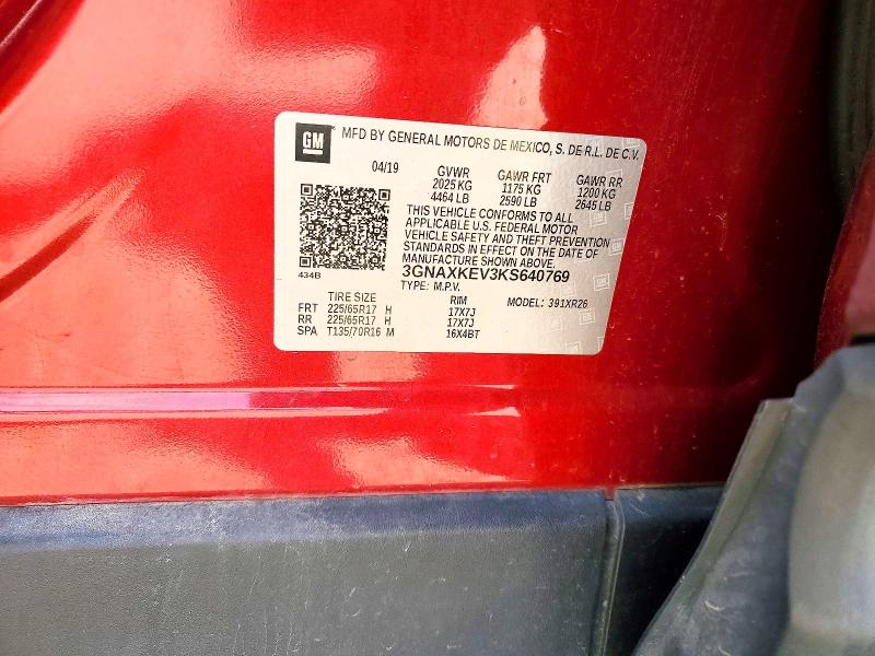 2019 Chevrolet Equinox მანქანა იყიდება აუქციონზე, vin: 3GNAXKEV3KS640769, აუქციონის ნომერი: 62115606