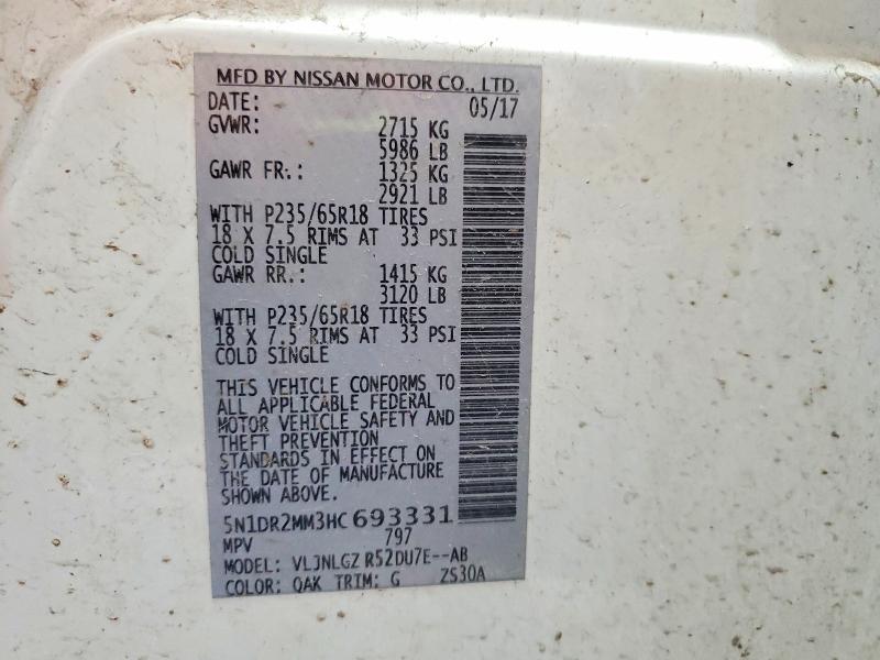 Aukcja sprzedaży 2017 Nissan Pathfinder, vin: 5N1DR2MM3HC693331, numer aukcji: 60637656